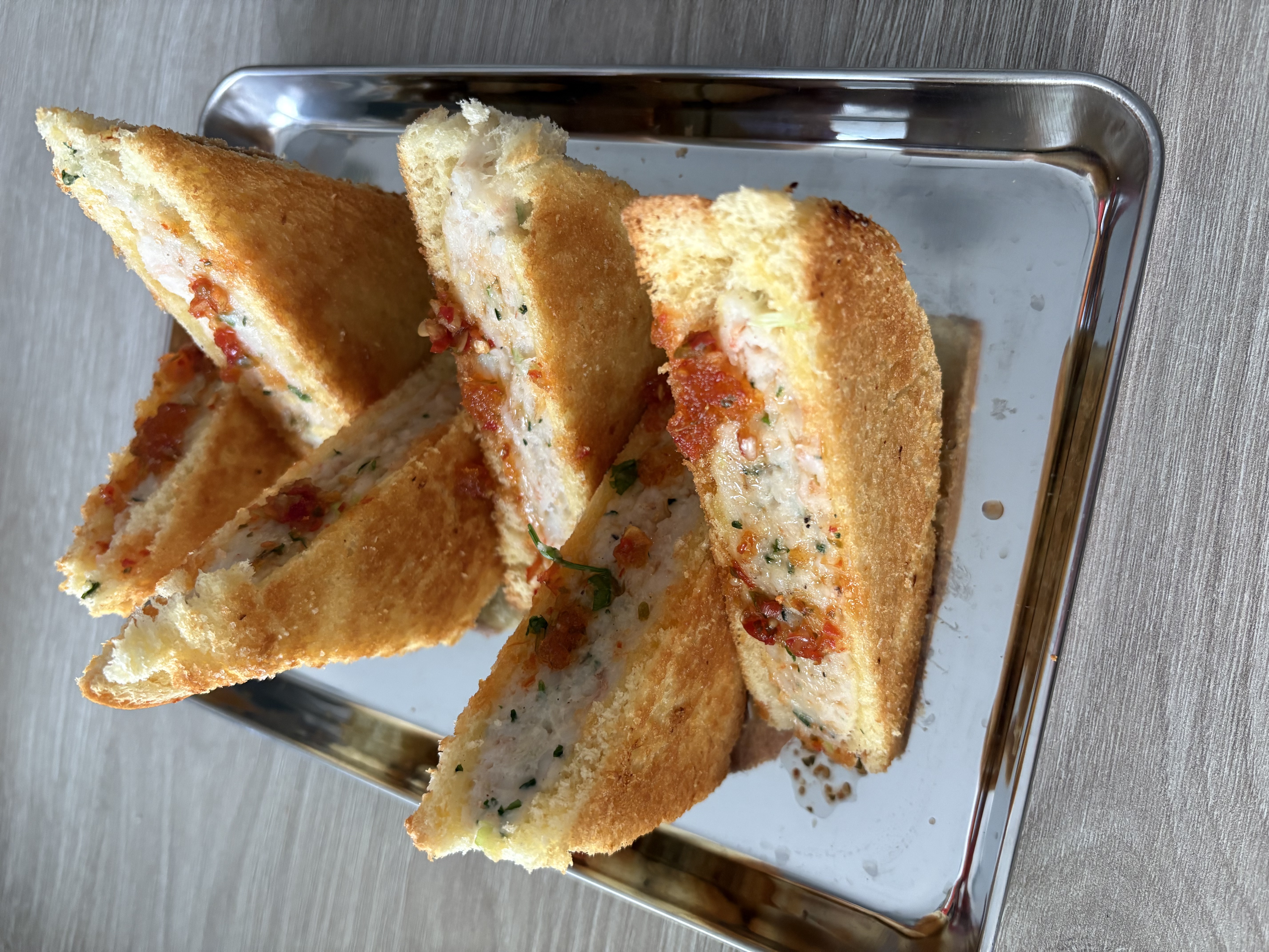 Crisp fried sandwich with Hot Buzz filling